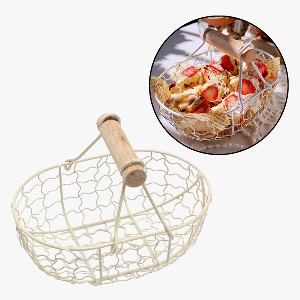Retro metal basket with wooden handle for fruits and vegetables - view 5