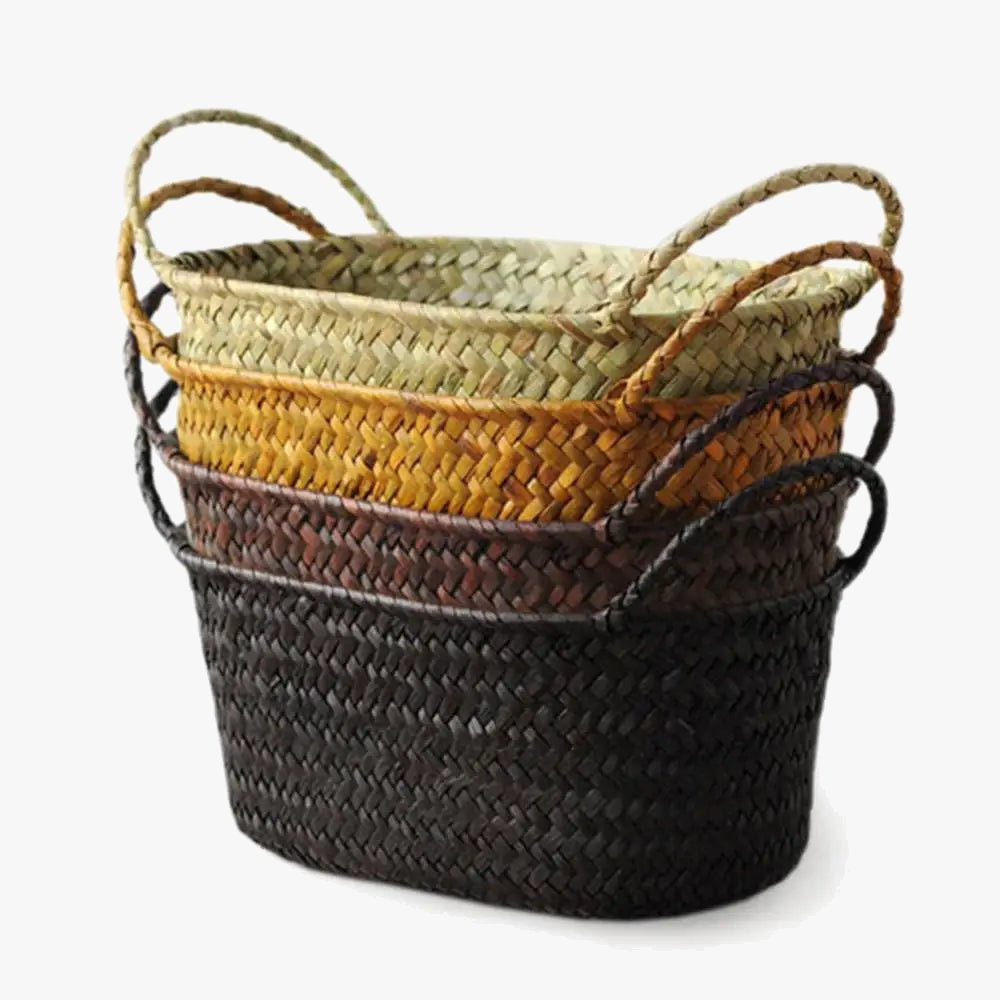 Storage baskets of rattan and braided straw for plants and other objects - view 2