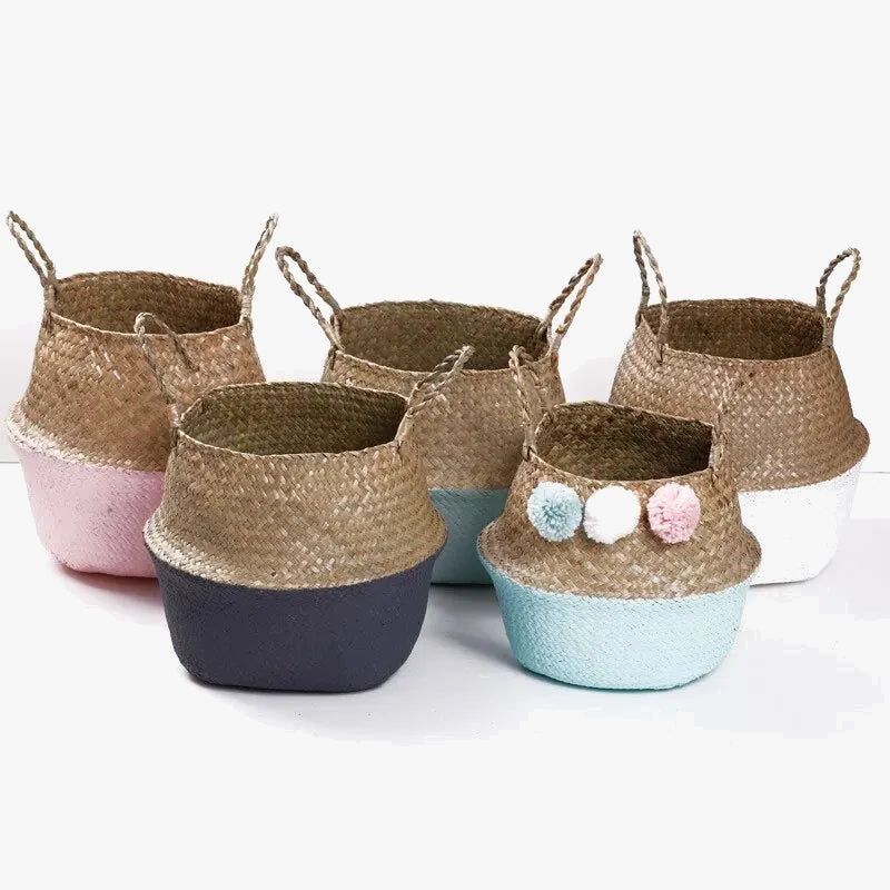 Folding rattan storage baskets with handle for various uses - view 5
