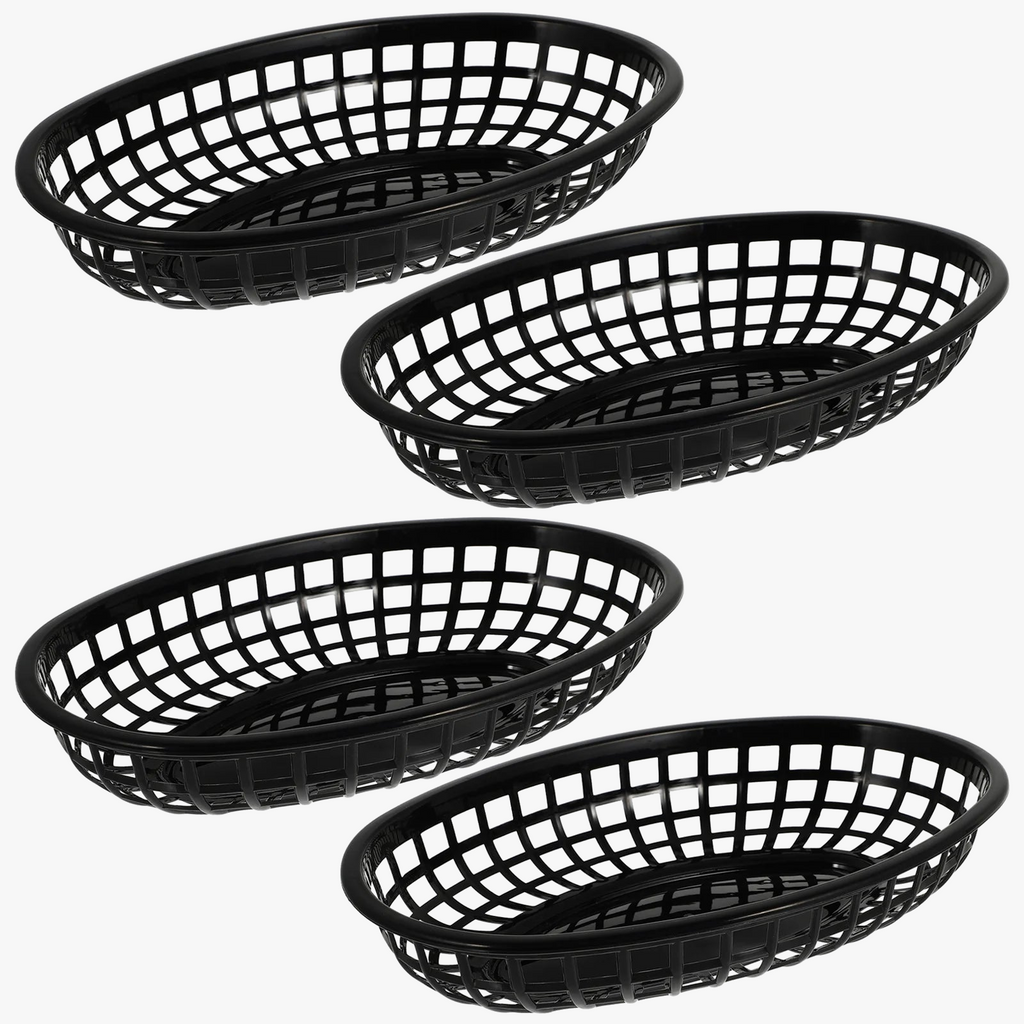 Plastic service baskets for fast reusable food