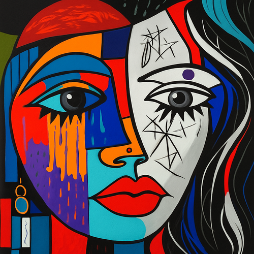 Abstract Cubist Picasso-Style Head Painting, Up to 27.5x39.5 In