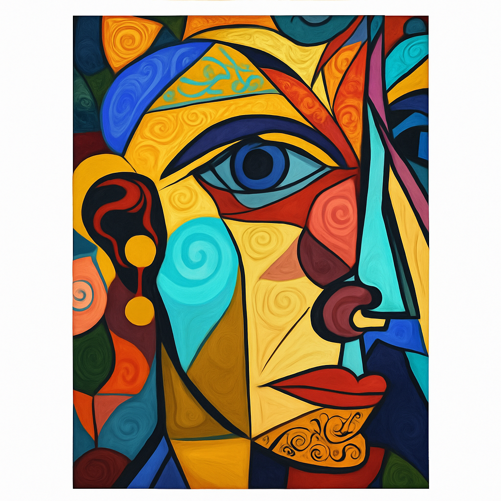 Abstract Cubist Picasso-Style Head Painting, Timeless Elegance - 15x20cm unframed