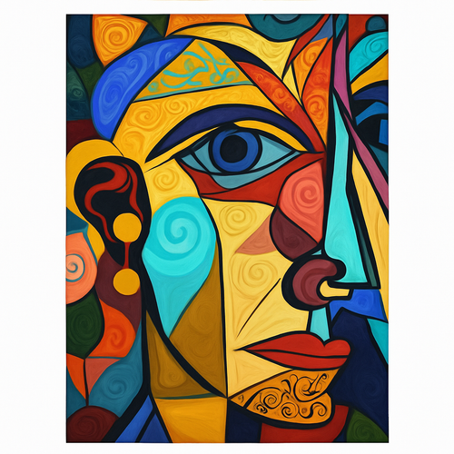 Abstract Cubist Picasso-Style Head Painting, Timeless Elegance - 15x20cm unframed