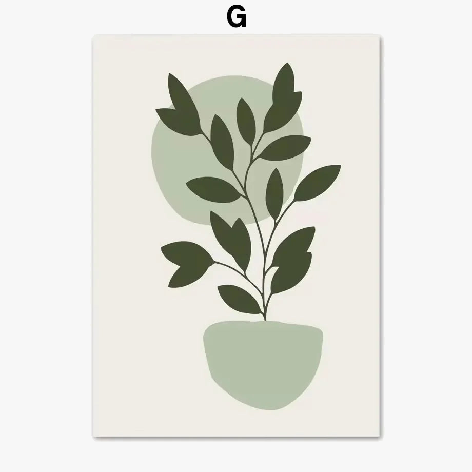 Soothing Green Plants Bohemian Nordic Wall Painting