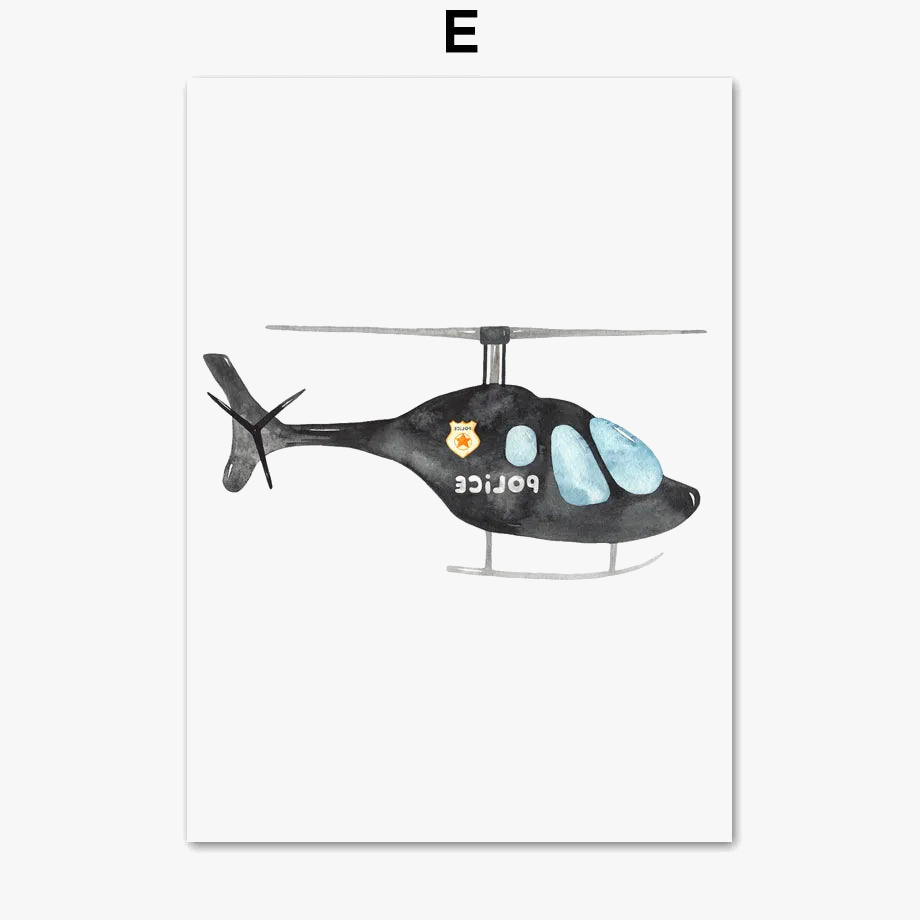 Fire Truck Ambulance and Plane Kids Wall Art, Design E