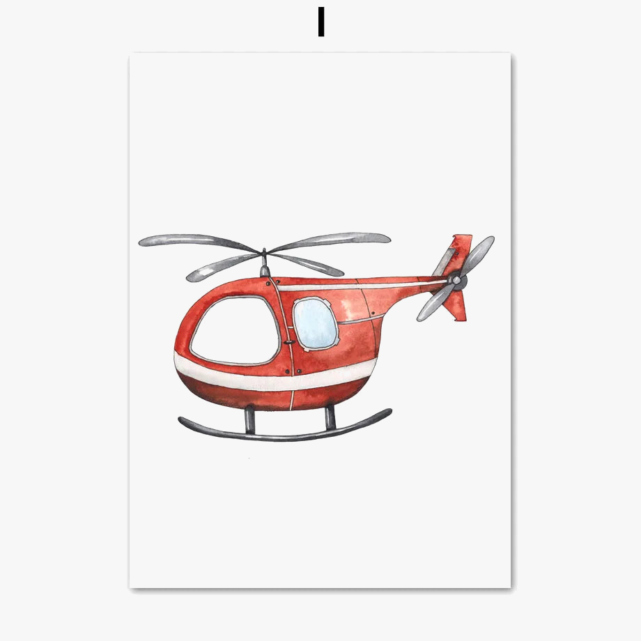 Fire Truck Ambulance and Plane Kids Wall Art, Design Je