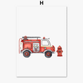 Fire Truck Ambulance and Plane Kids Wall Art, Design H
