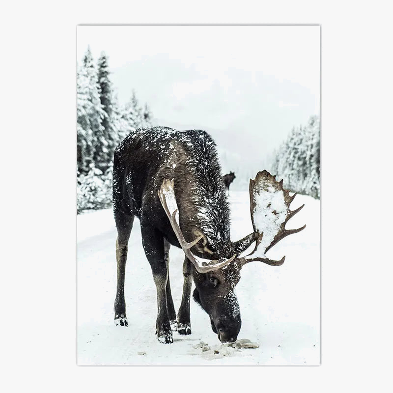 Wall painting snow-covered forest with decorative Nordic animals