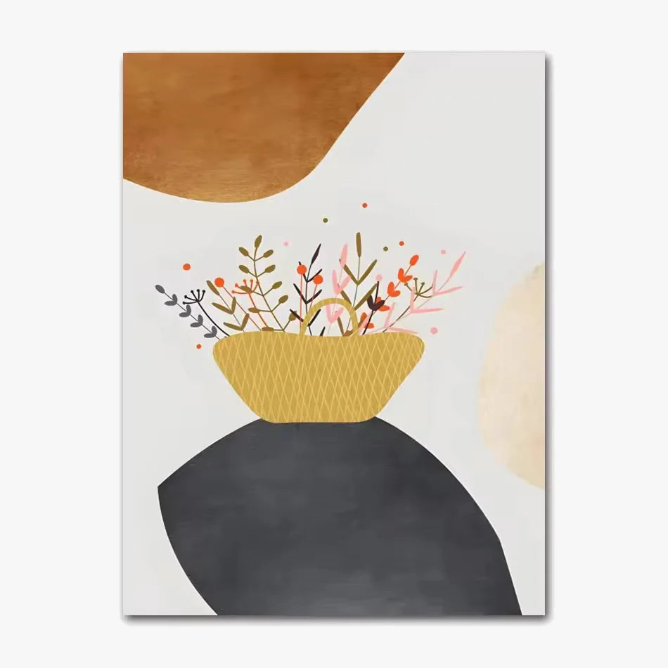 Abstract Nordic Oil Canvas Mural with Warm Fluid Forms