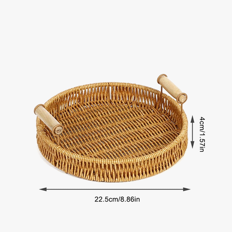 Woven rattan storage tray with wooden handles - view 7