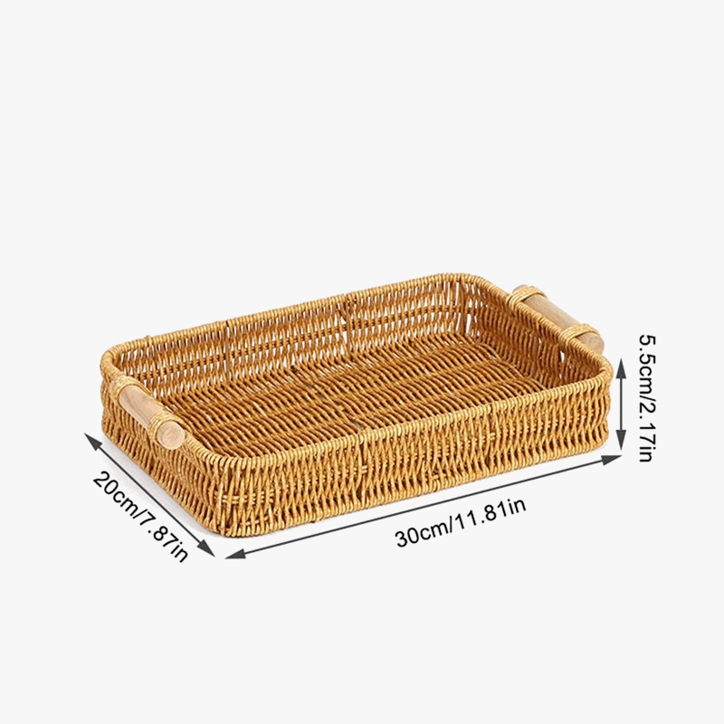Woven rattan storage tray with wooden handles - view 8
