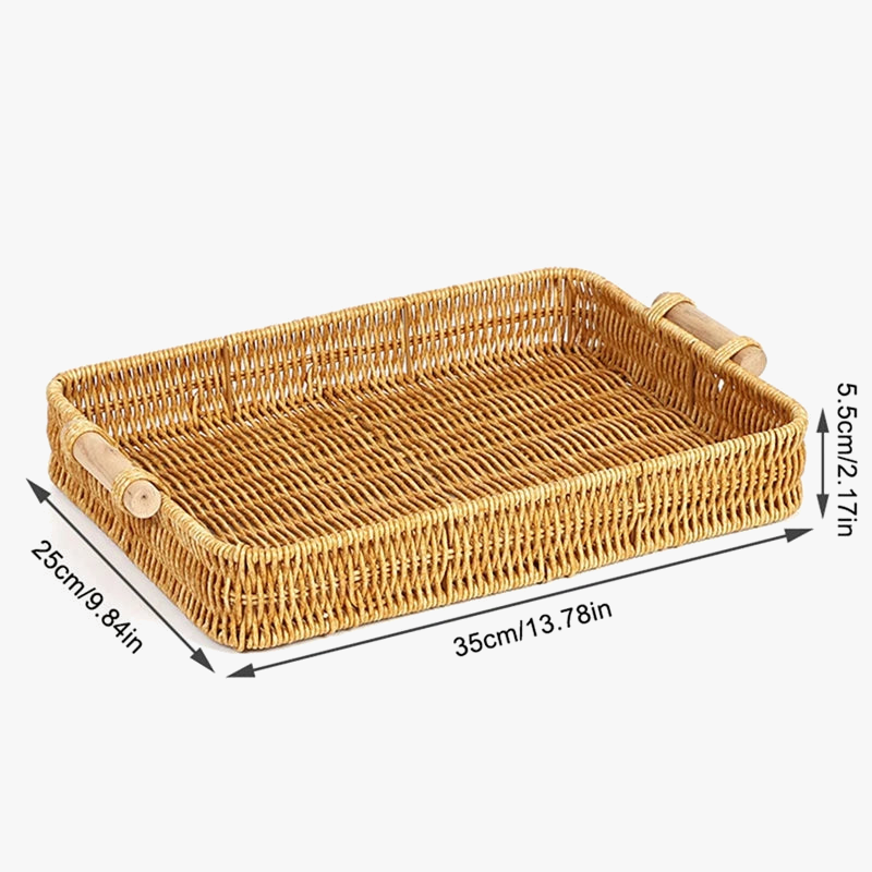 Woven rattan storage tray with wooden handles - view 9
