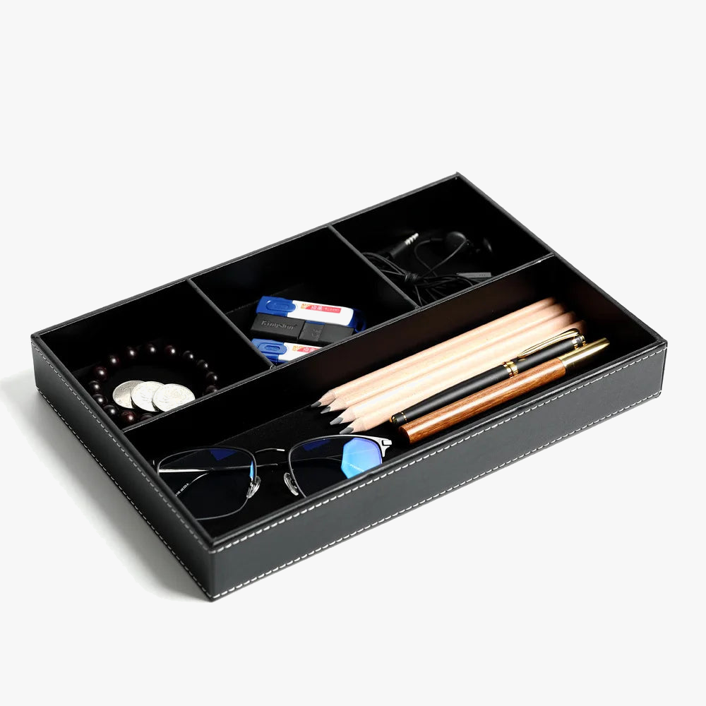 Leather storage tray with 5 practical compartments - view 3