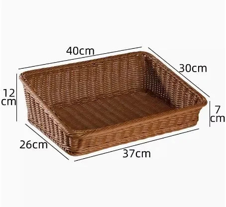 Service tray in woven basket rattan with handles for storage - view 9