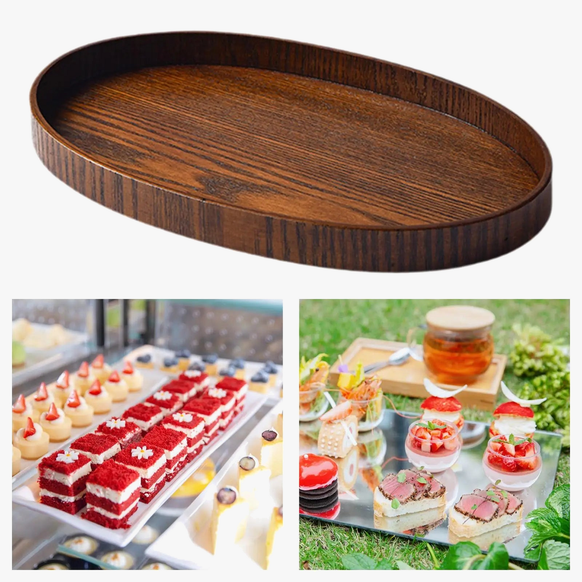 Wooden tray for serving food fruit bread dessert - view 4