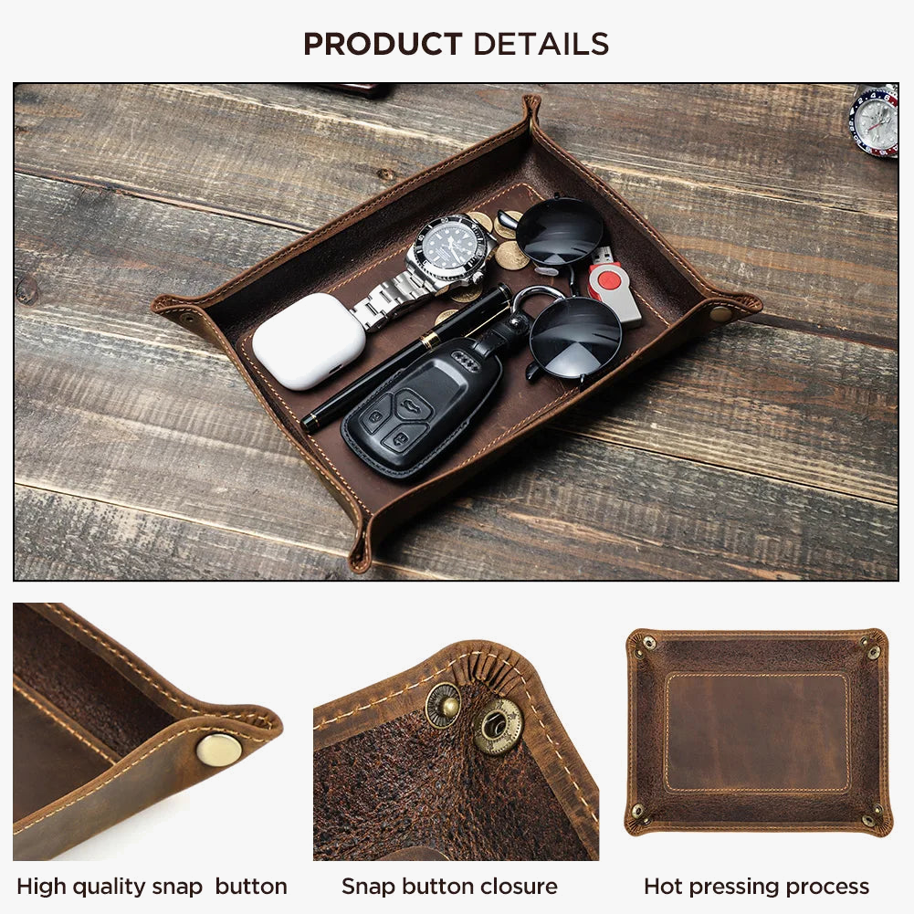Foldable storage trays in genuine leather for desk and key - view 3
