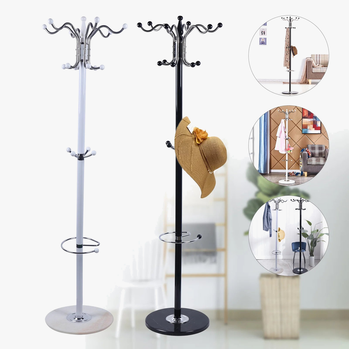 Metal coat holder with 16 hooks for clothing and accessories - view 2