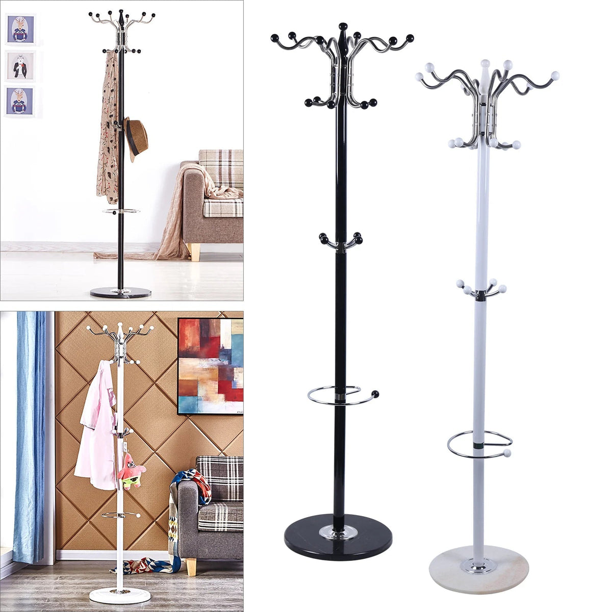 Metal coat holder with 16 hooks for clothing and accessories - view 3