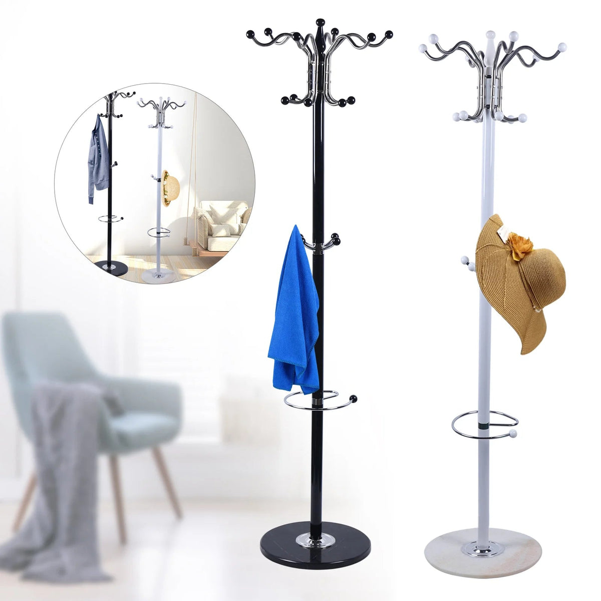 Metal coat holder with 16 hooks for clothing and accessories - view 4