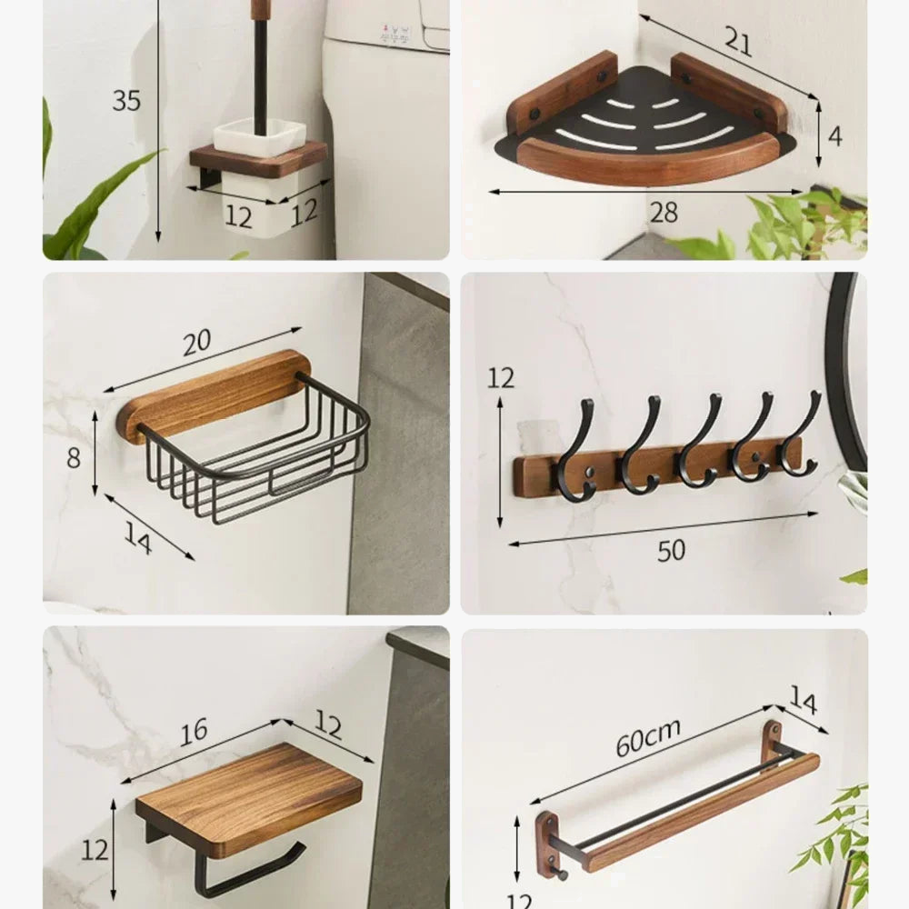 Wooden and aluminum towel holder wall organizer for shower accessories - view 5