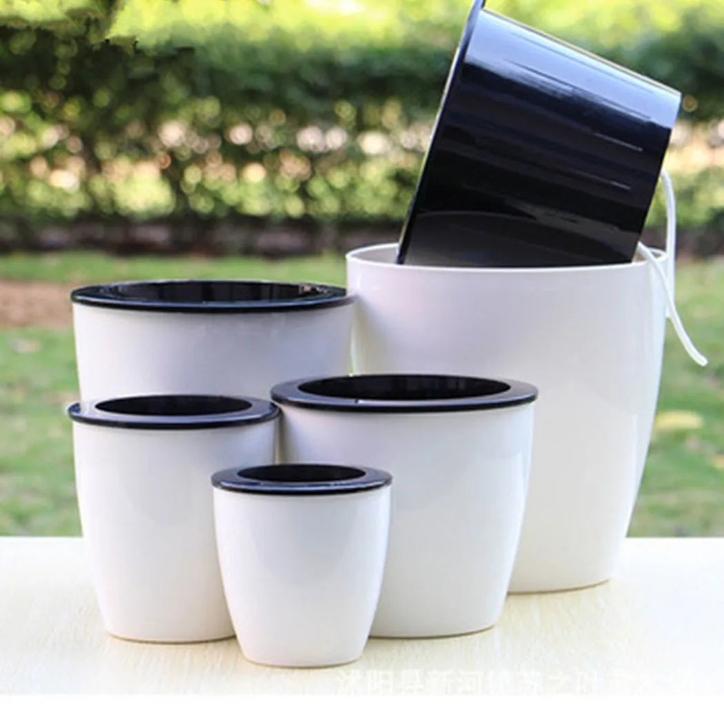 Automatic flower pot in plastic porcelain effect - view 2