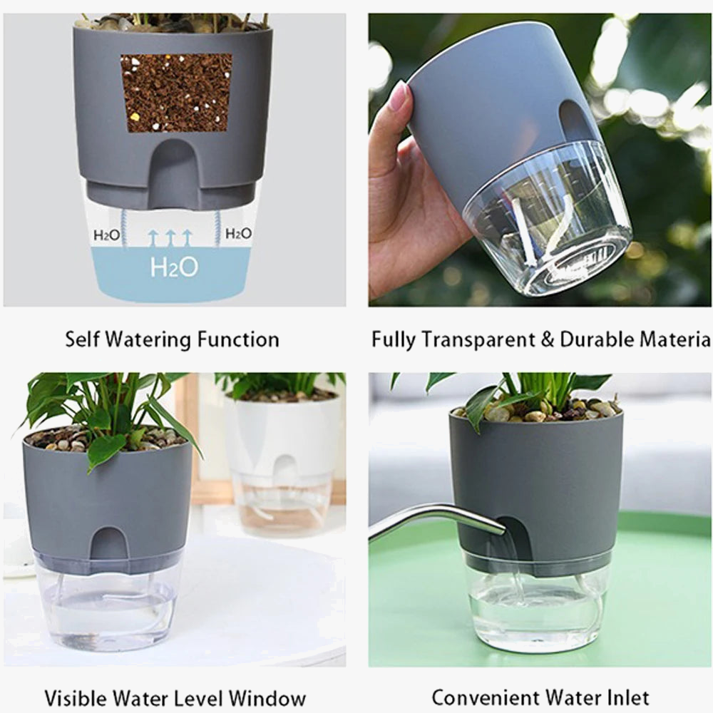 Plastic flower pot with automatic watering and absorbent rope - view 6
