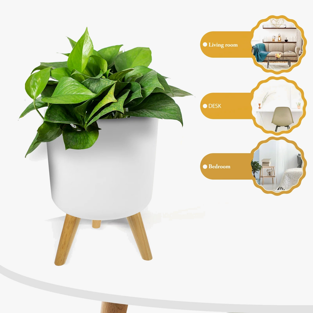 Modern Nordic flower pot with wooden feet for plants and decoration - view 4