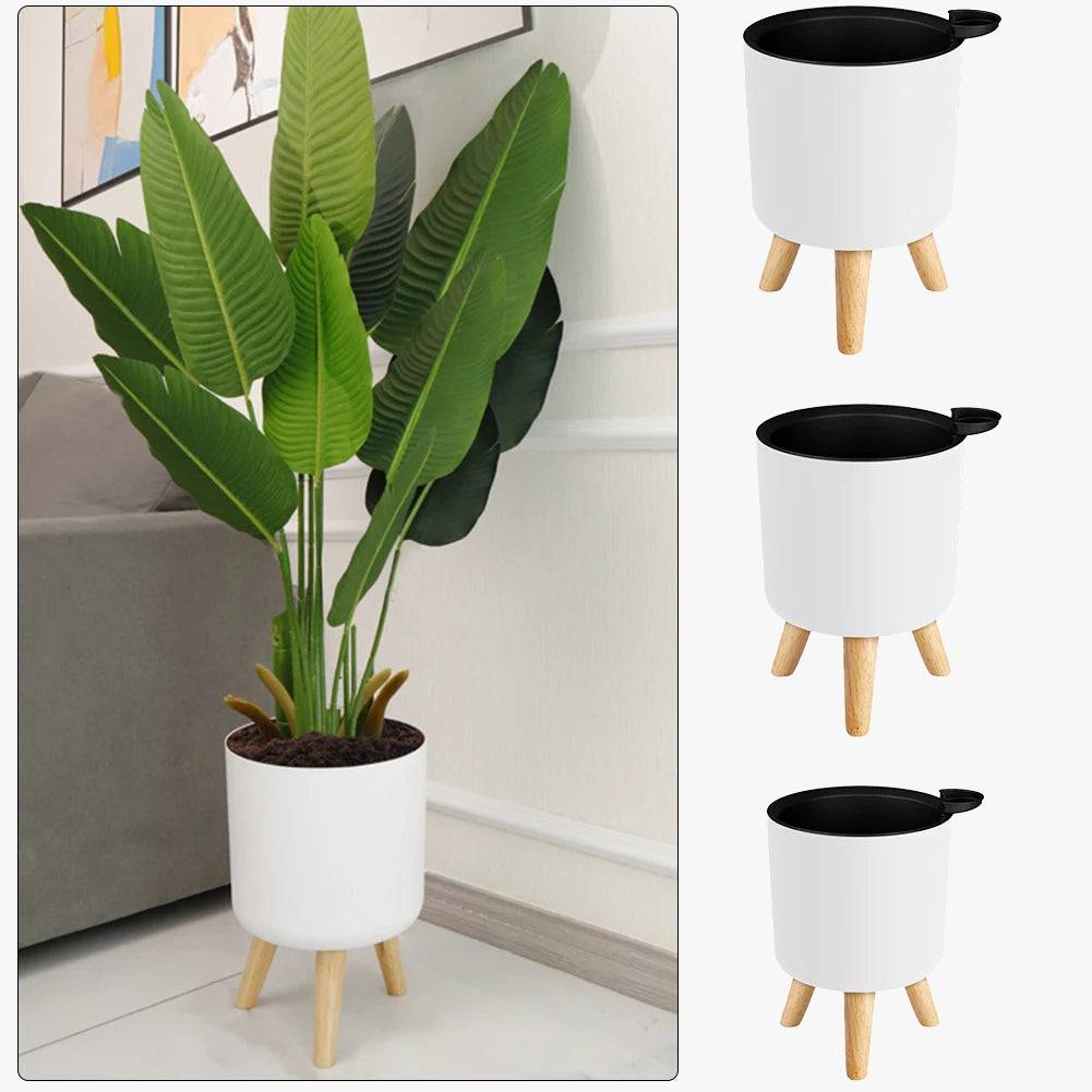 Round standing flower pot with automatic watering and drainage - view 3