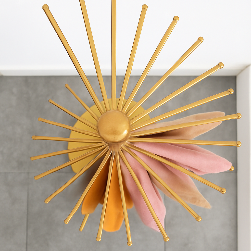 Self-supporting iron scarf display with 30 pendant light rods - view 6