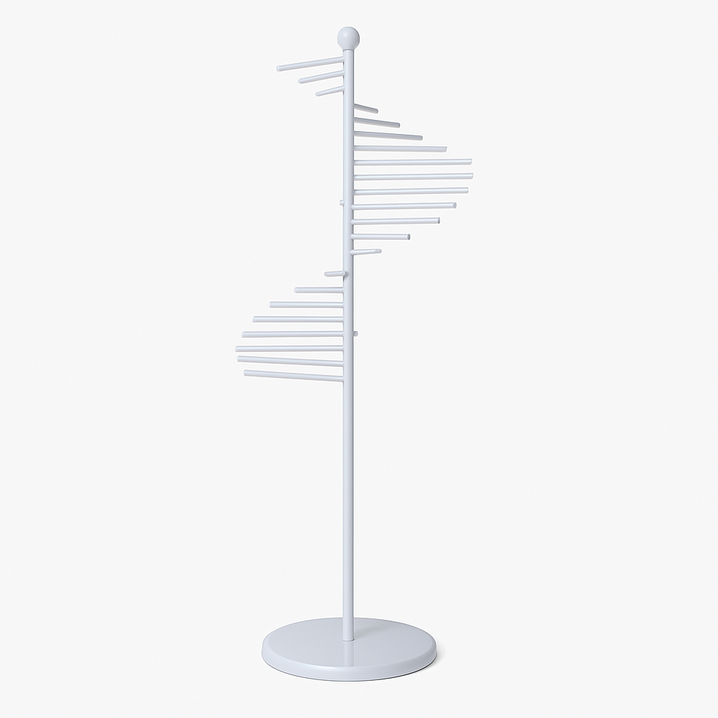 Self-supporting iron scarf display with 30 pendant light rods
