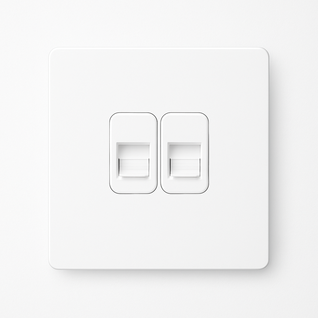 Square RJ45 Double Socket in Matt White Steel