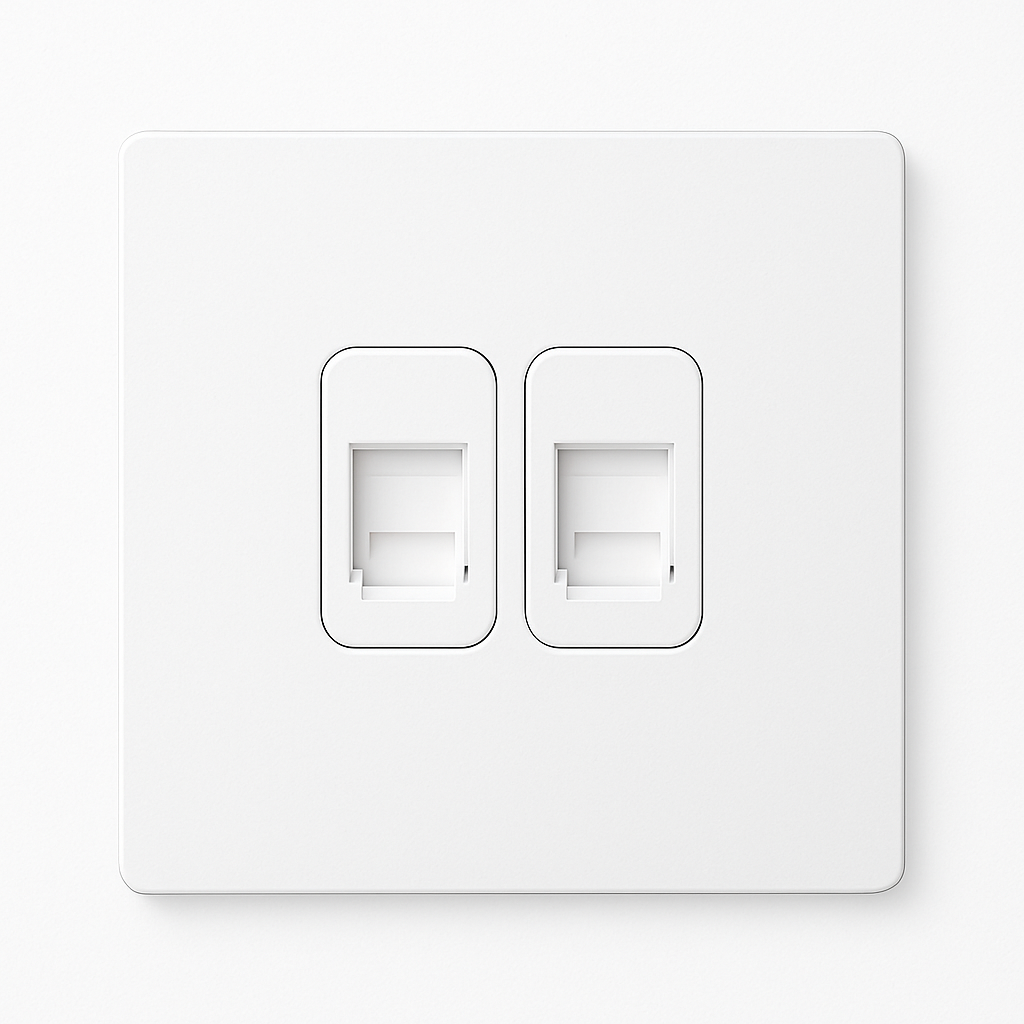 Minimalist RJ45 Double Socket in Matt White Steel