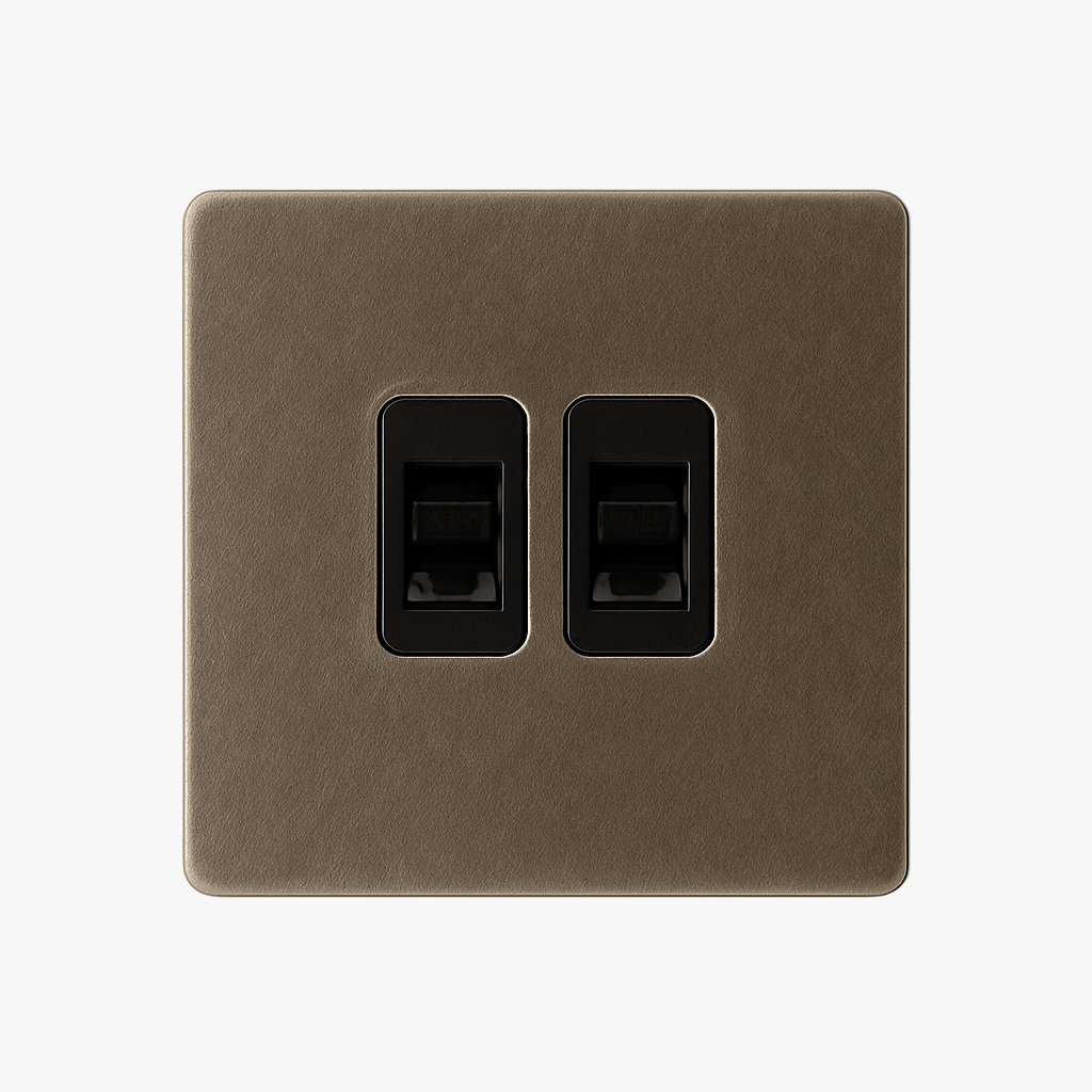 RJ45 double socket in aged bronze steel rounded edges