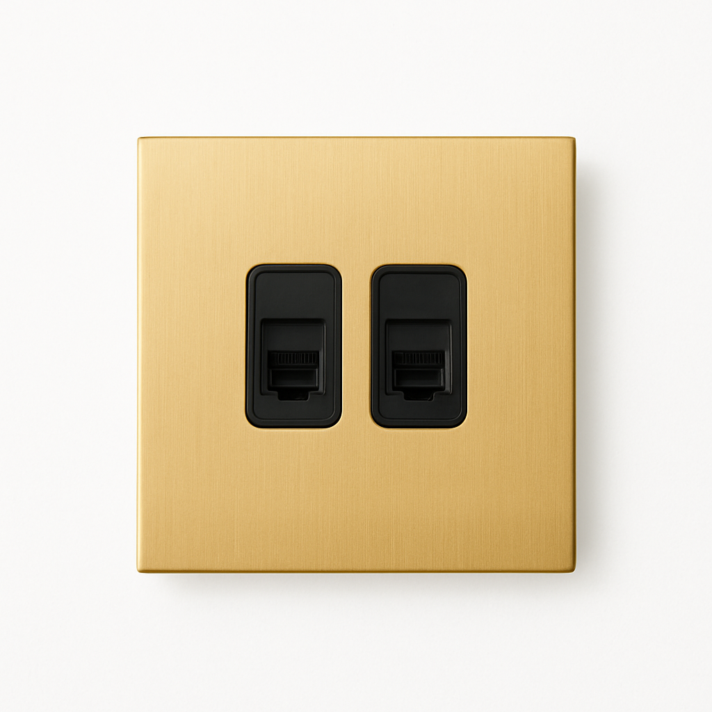 RJ45 double socket in brushed gold steel