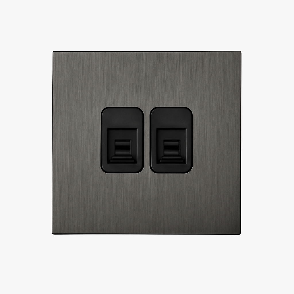RJ45 double socket in brushed grey steel