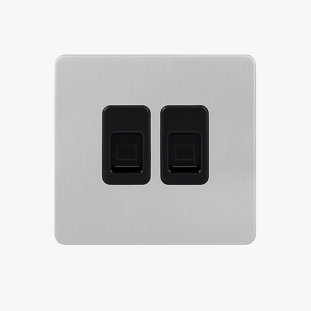 RJ45 Double Socket in Brushed Light Grey Steel, Style One
