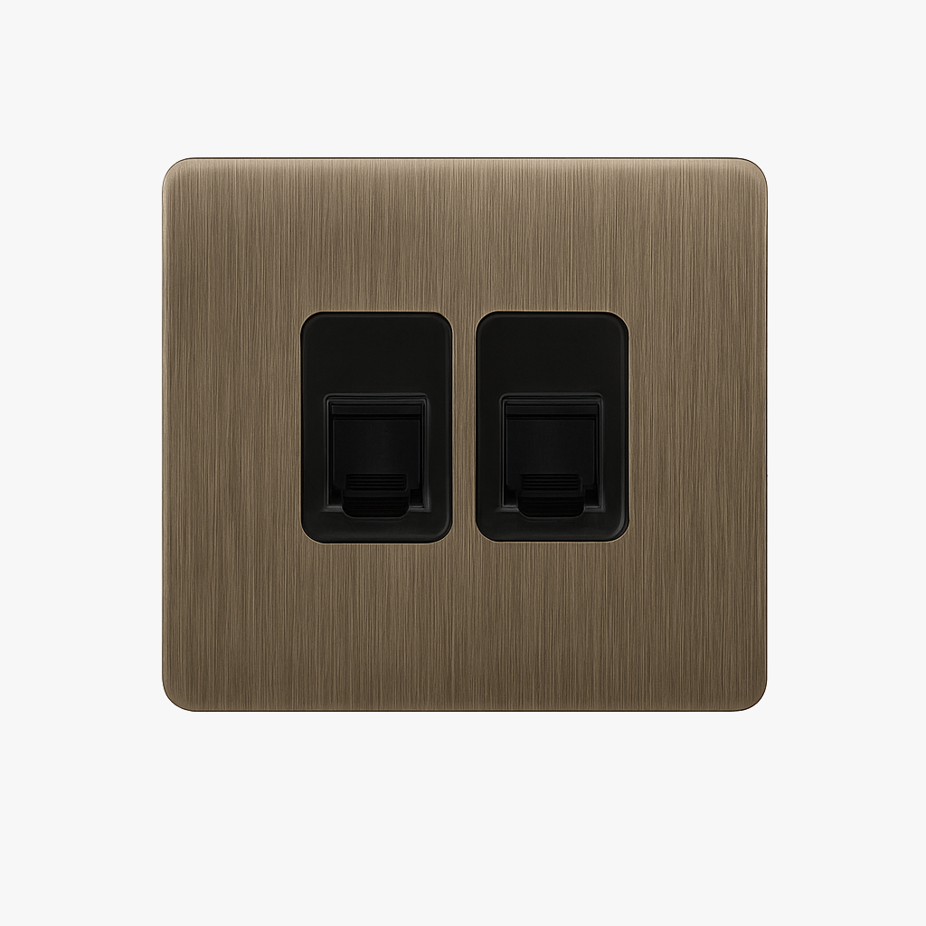 Contemporary RJ45 Double Socket in Brushed Grey Steel