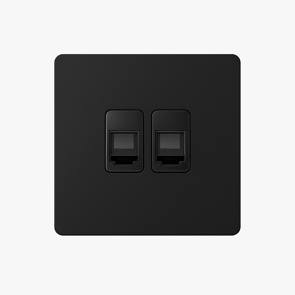 RJ45 double socket in brushed black steel