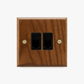 Square RJ45 Double Socket in Golden Brown Wood with Gold Screws