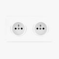 Double Electric Socket in Matt White Steel, Round Form