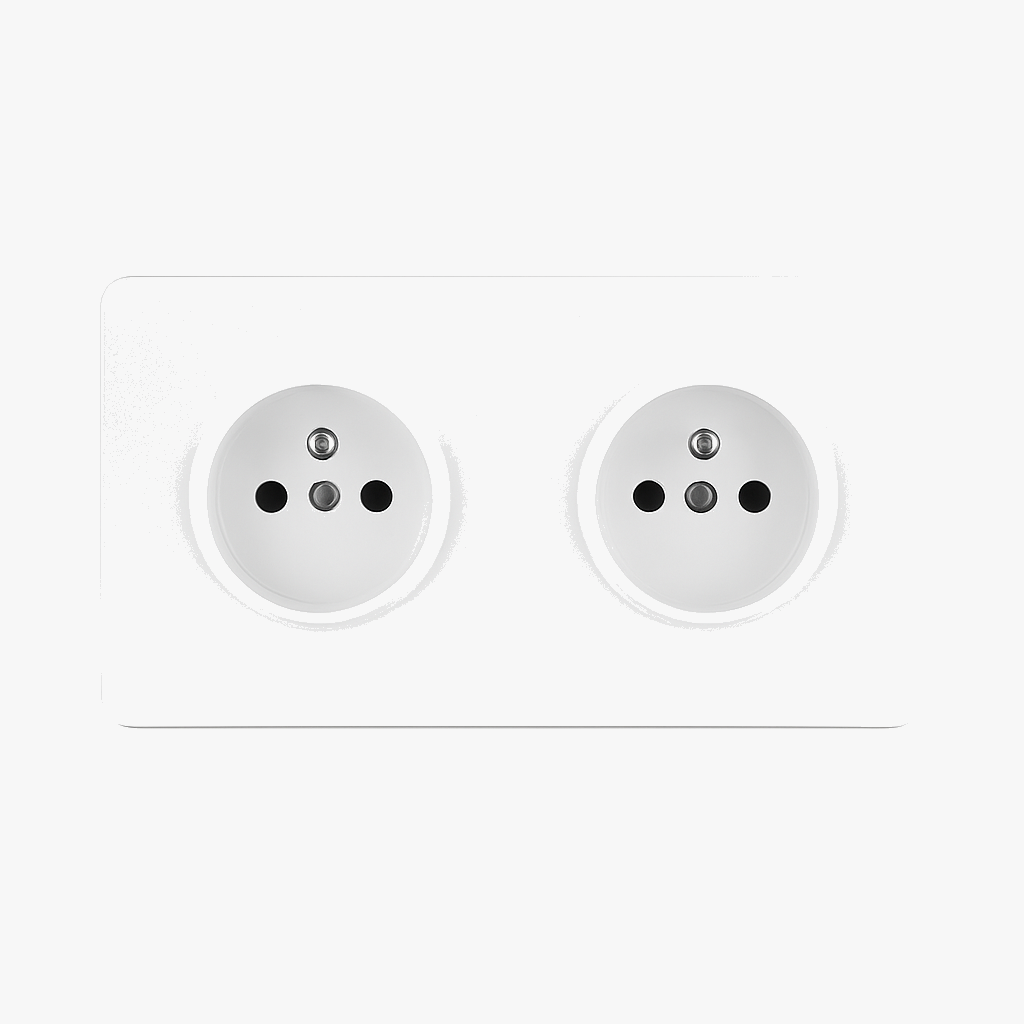 Double Electric Socket in Matt White Steel, Round Form