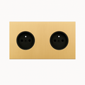Double electric socket in brushed gold steel
