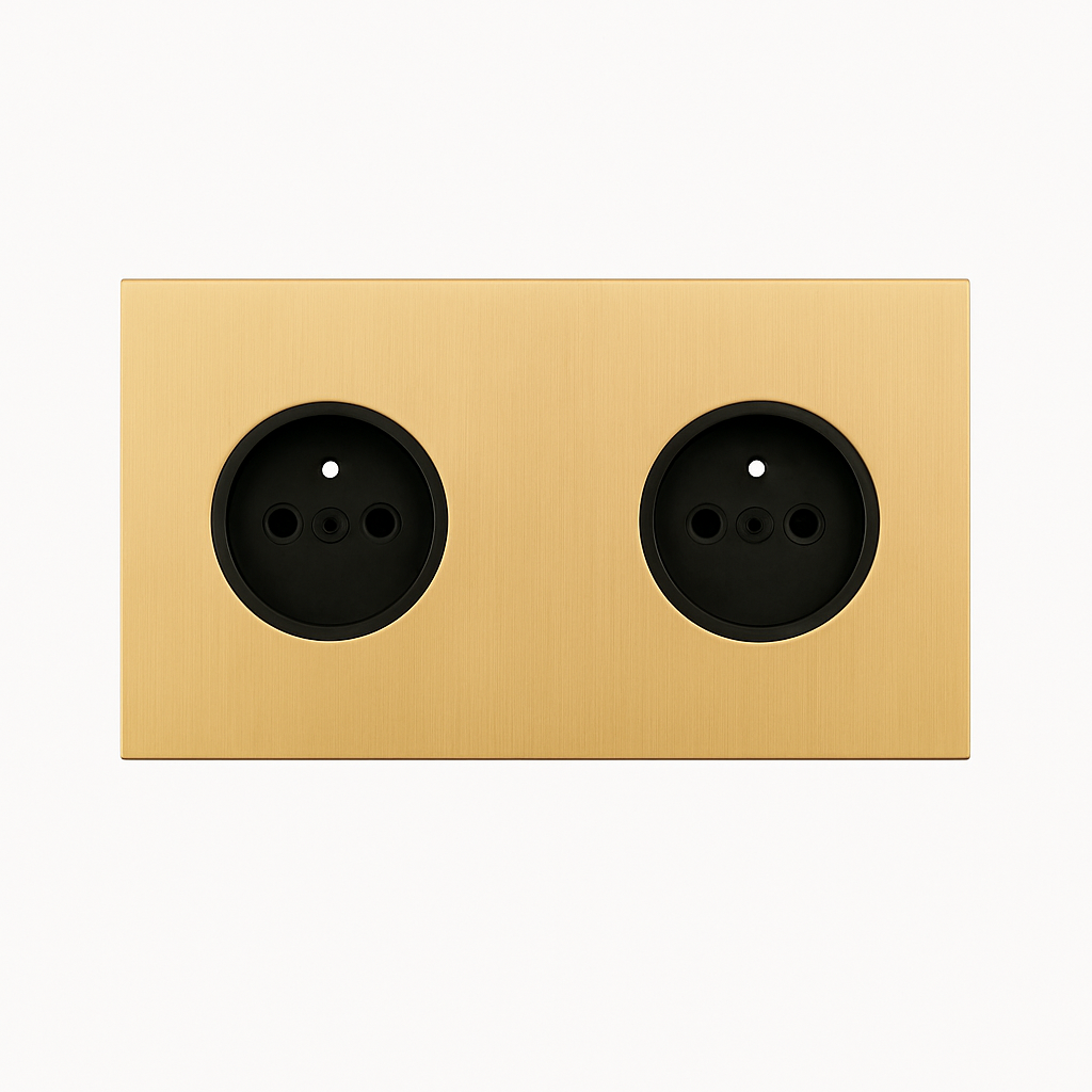 Double electric socket in brushed gold steel