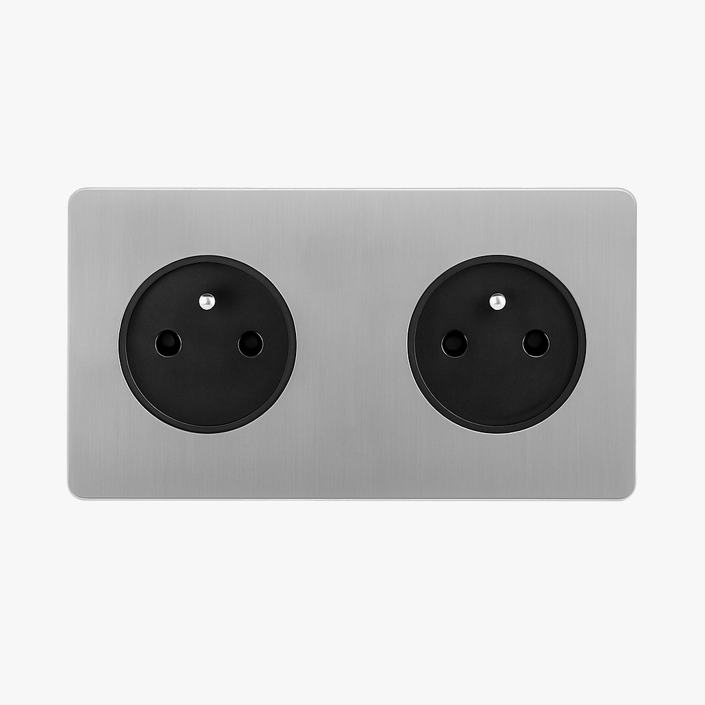 Light Grey Brushed Steel Dual Electric Socket, Ergonomic Grip