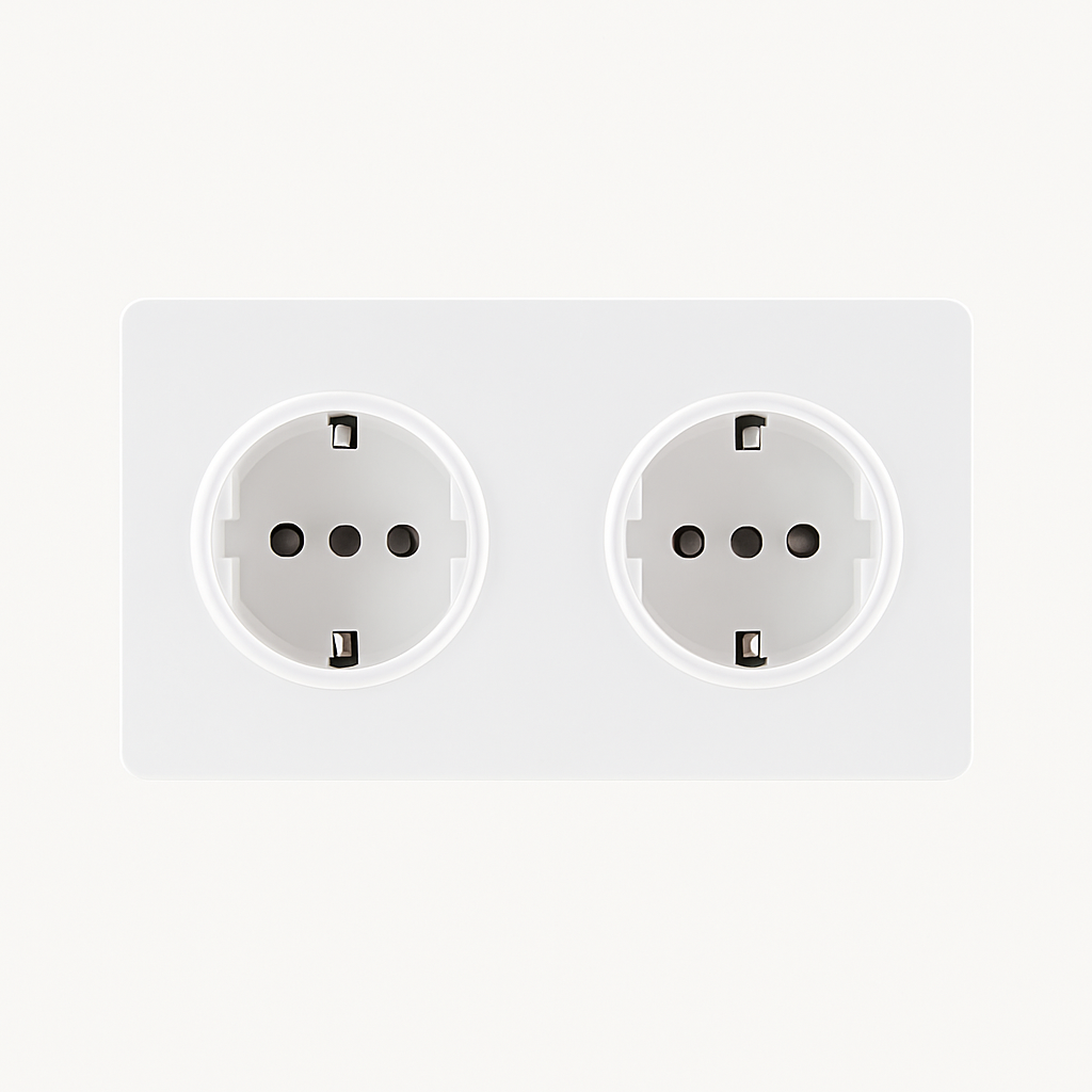 Matte White Steel Double EU Type F Socket with Rounded Edges