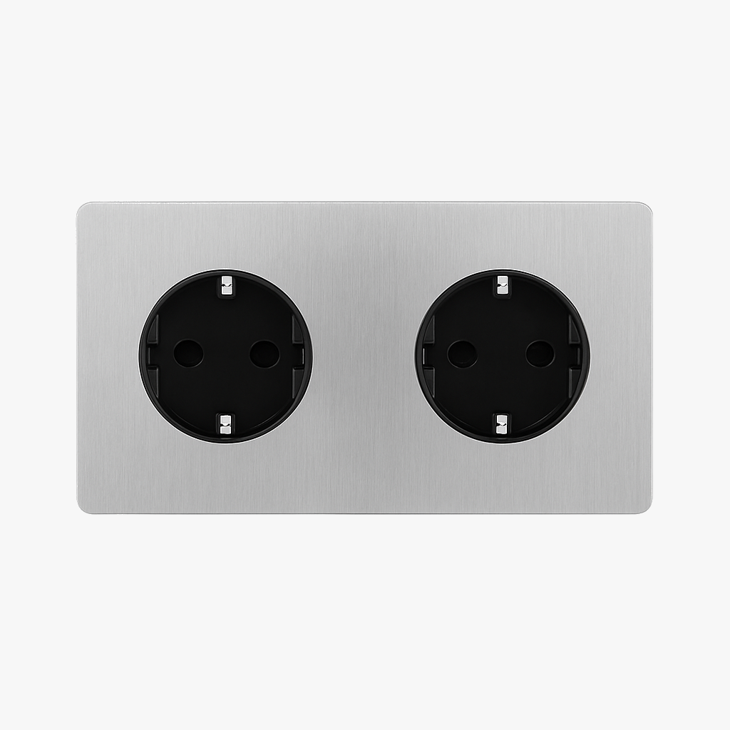 Brushed Light Grey Steel Double EU Socket Modern Design