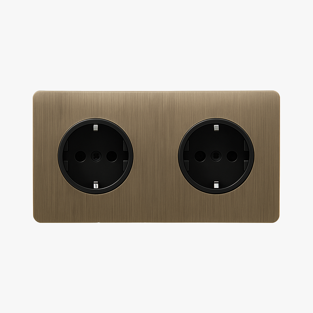 Double Electric Socket (Europe) in Brushed Grey Steel, Style One