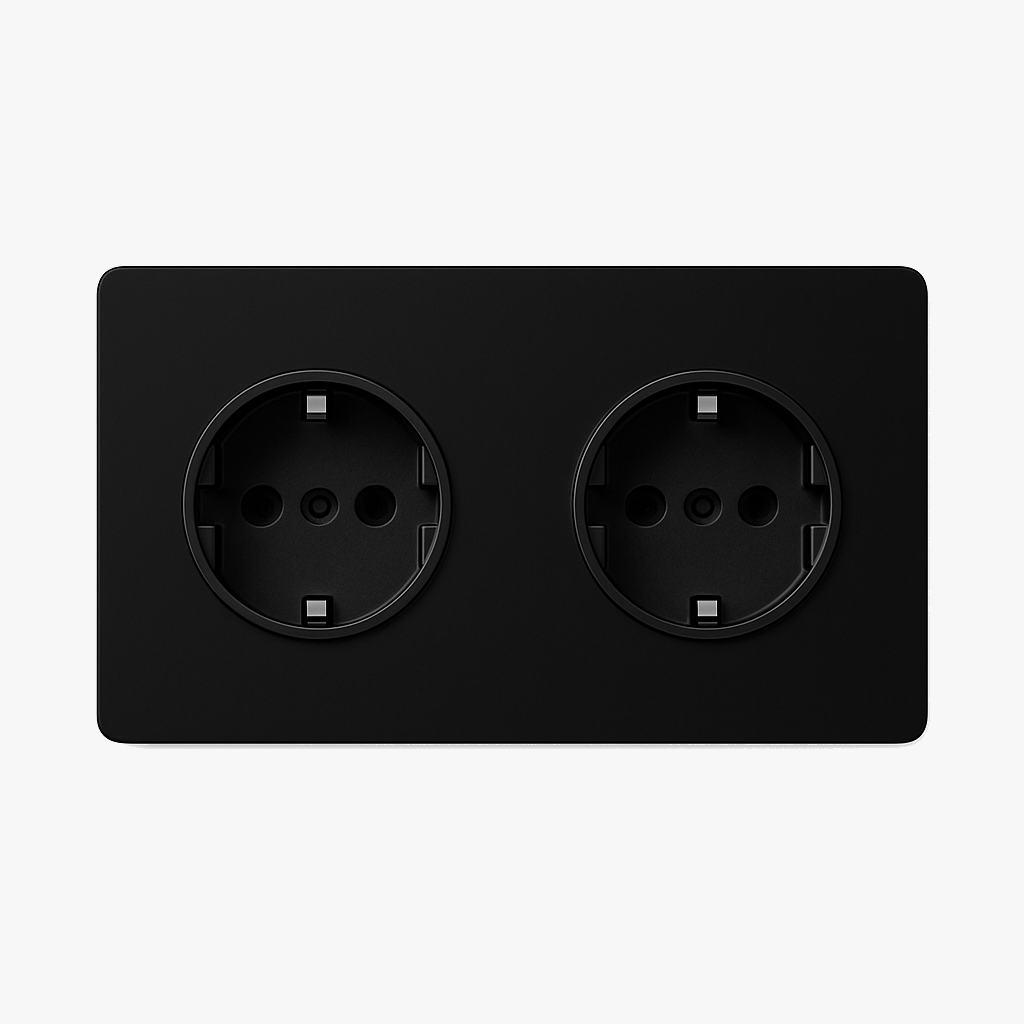 Square Double European Plug in Matt Black Steel
