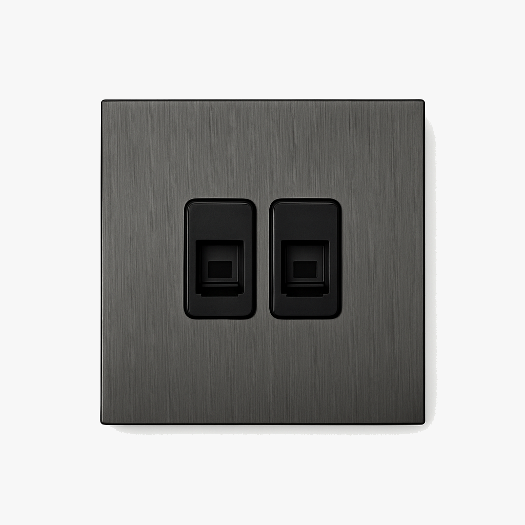 RJ45 double electric socket in brushed dark grey steel