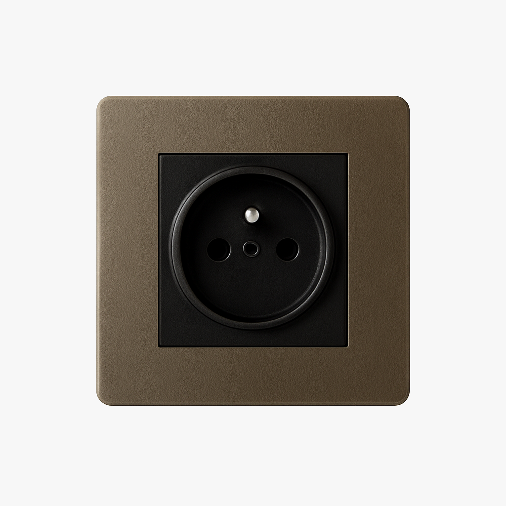 Electric socket in aged bronze steel rounded edges